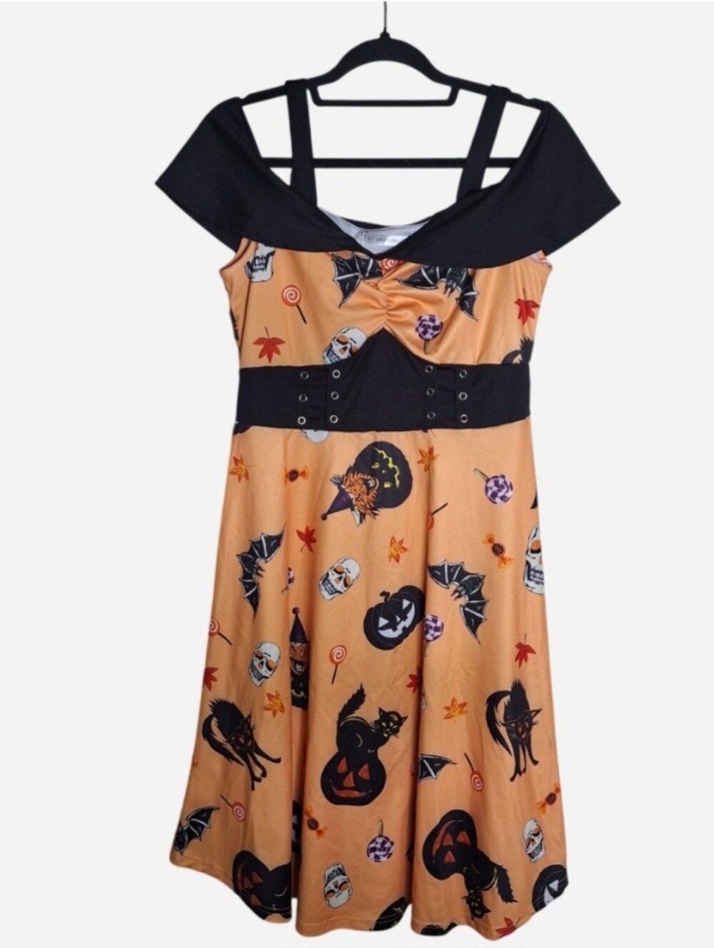 Dressfo Retro Vibe Swing Dress Halloween Fit and Flare Dress Knee Length XL